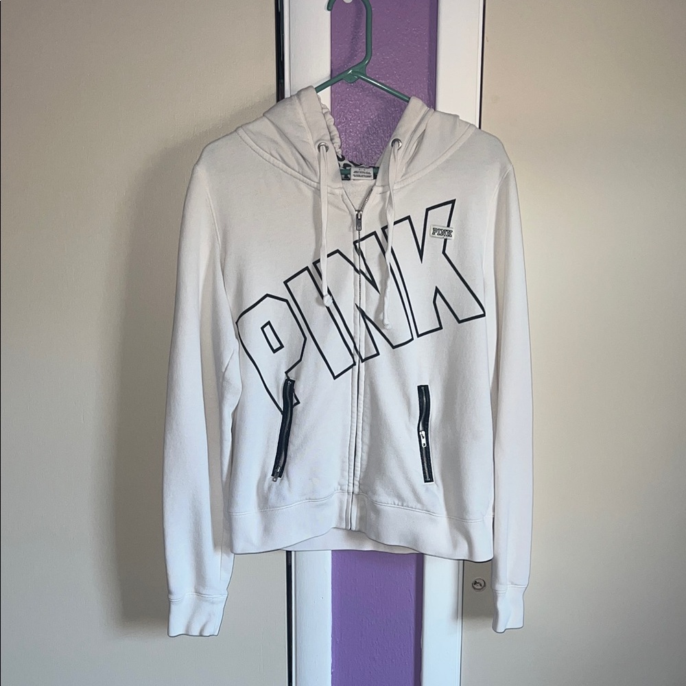 PINK White Zip-Up Hoodie
